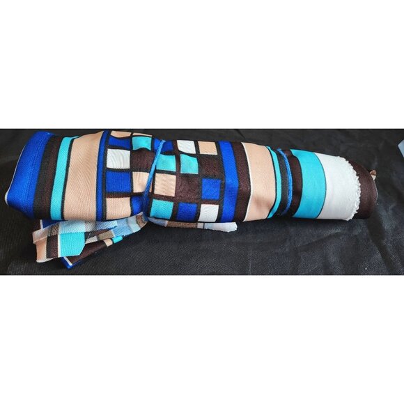 Vintage Fabric 7 Yards X 60" Polyester Blue Brown & White - Picture 5 of 6